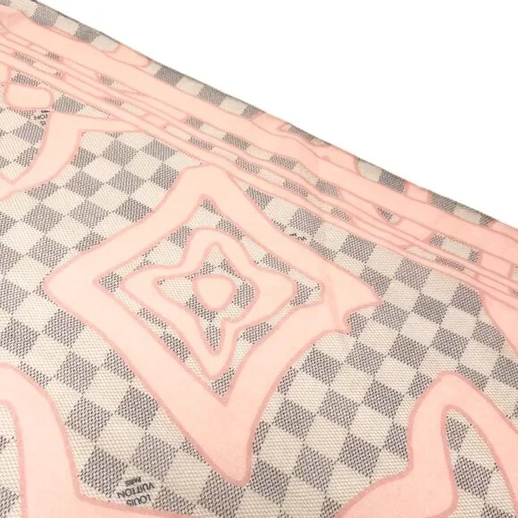 LOUIS VUITTON Vintage Damier Azur Tahitienne Logo Scarf Wrap Pink Gray [105046] - Picture 6 of 11